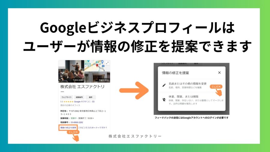 Googleビジネスプロフィールは ユーザーが情報の修正を提案できます